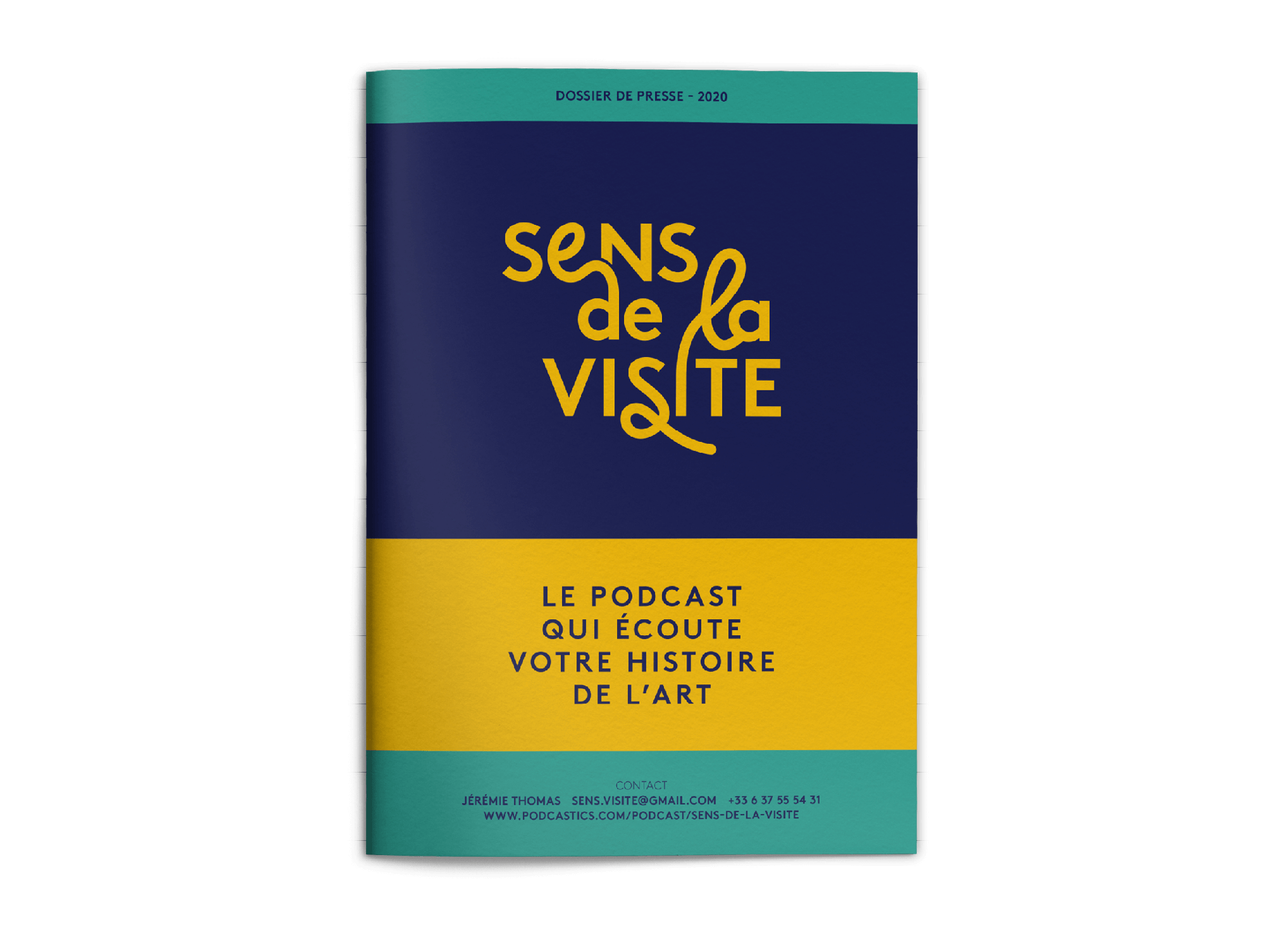 La couverture du dossier de presse de sens de la visite, un podcast sur l'art et l'histoire de l'art, design graphique jean-charles abrial