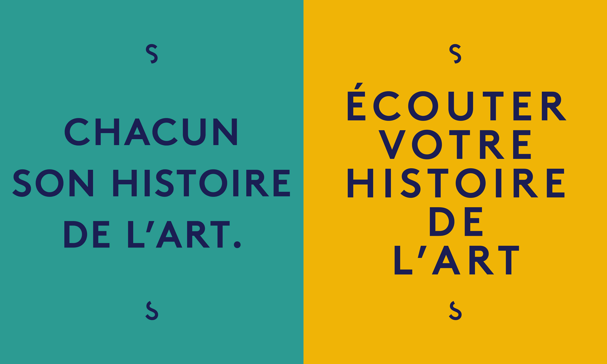 Phrases percutantes, typographie linéales et fonds de couleur sont les elements de la charte graphique du podcast sens de la visite, design jean-charles abrial