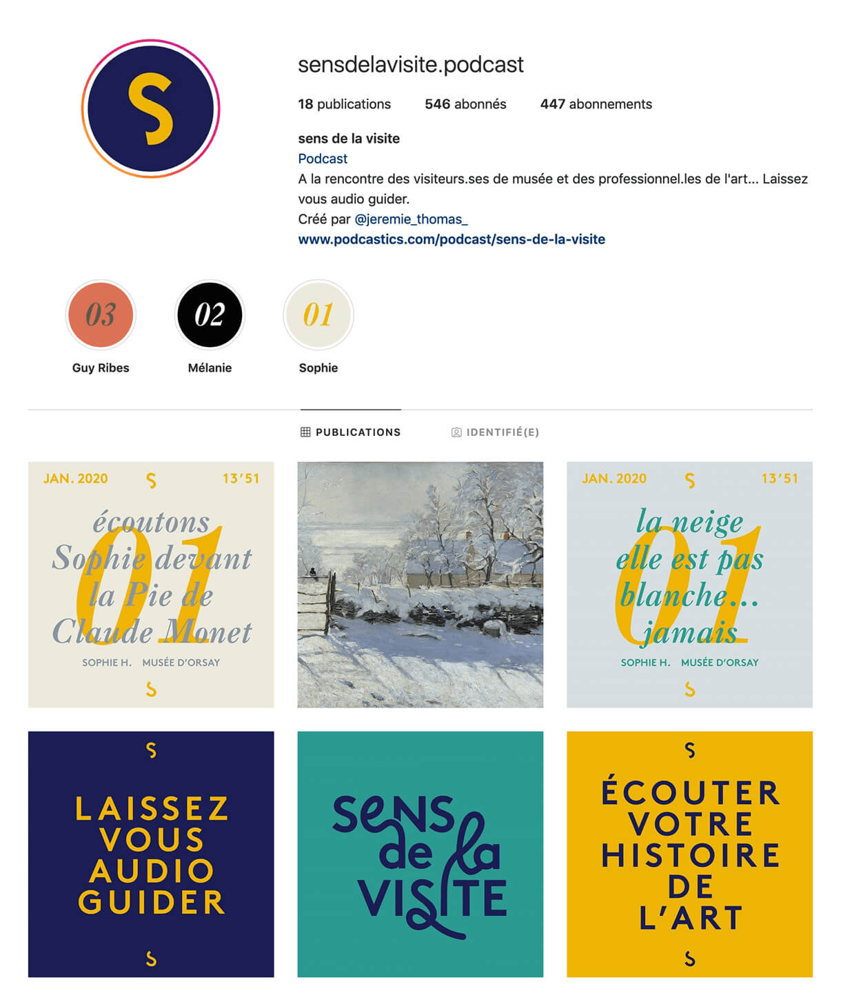 page instagram du podcast sur l'art sens de la visite, communication visuelle de jean-charles abrial