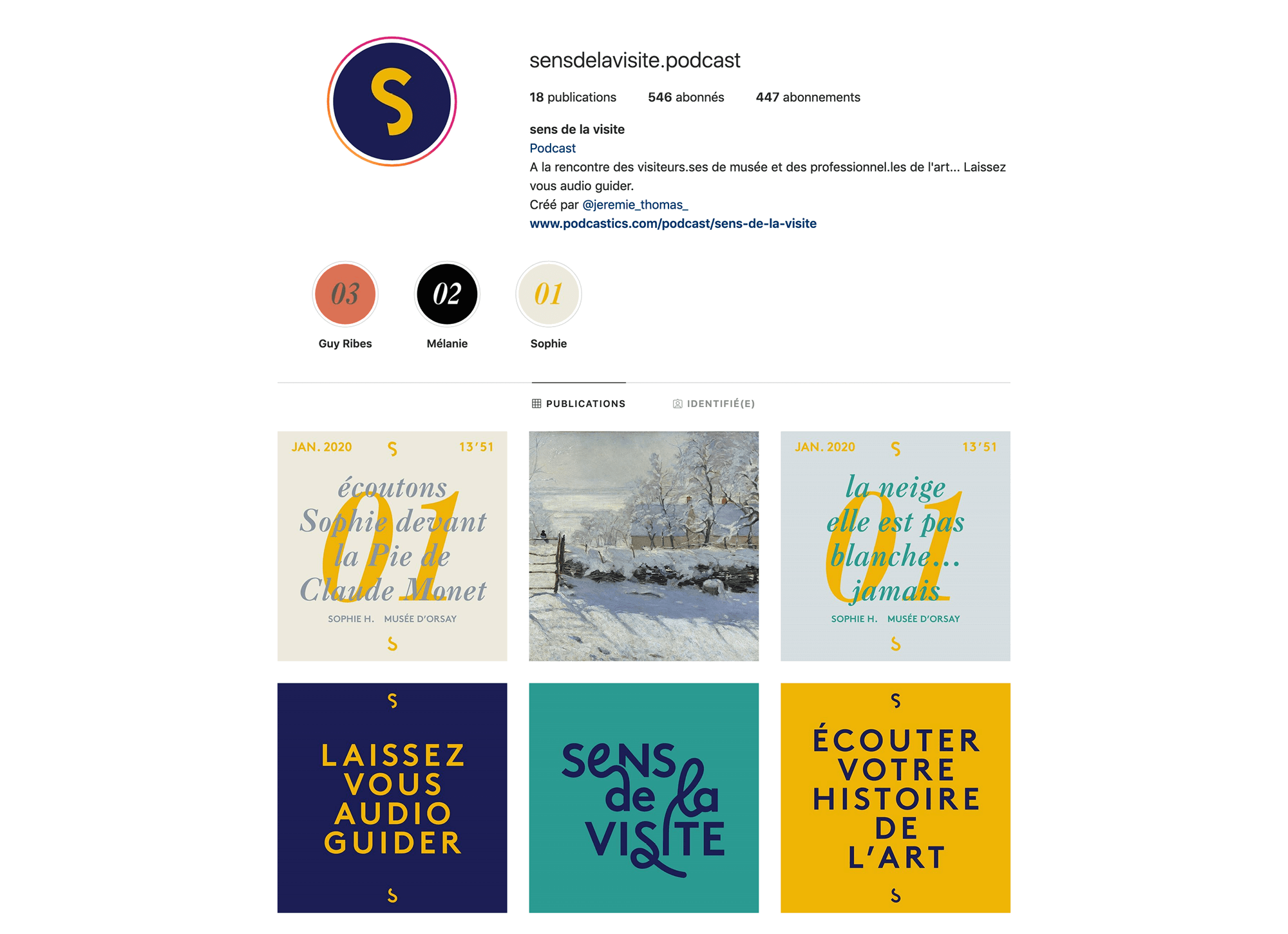page instagram du podcast sur l'art sens de la visite, communication visuelle de jean-charles abrial