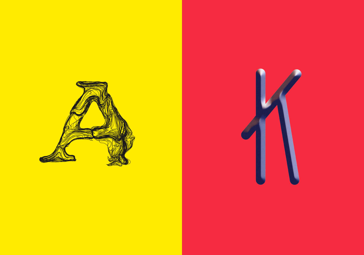 La lettre A et K version typographie expressive, design Jean-charles abrial 