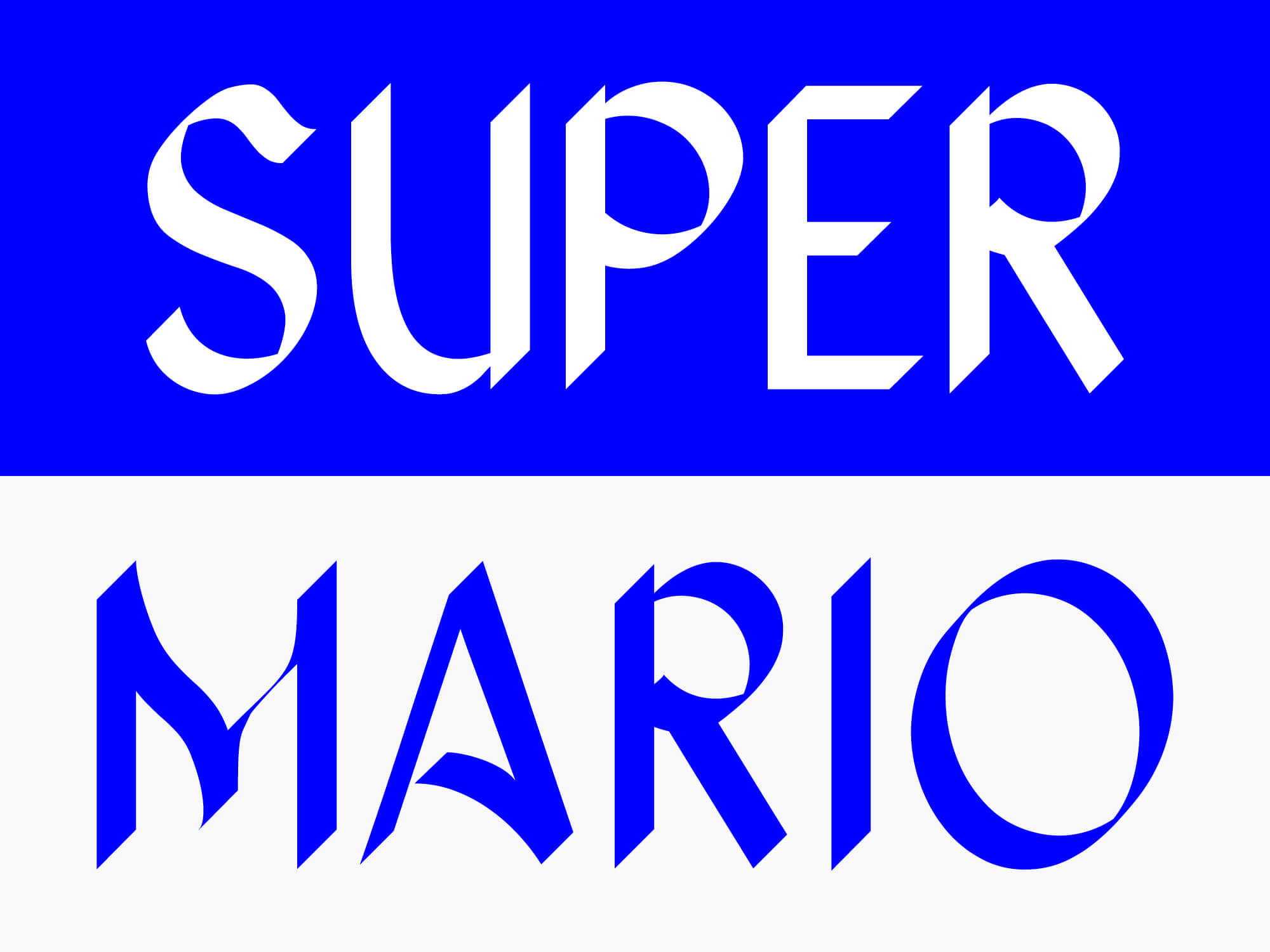 Exemple de la police d'ecriture Yonne, les mots Super et Mario 