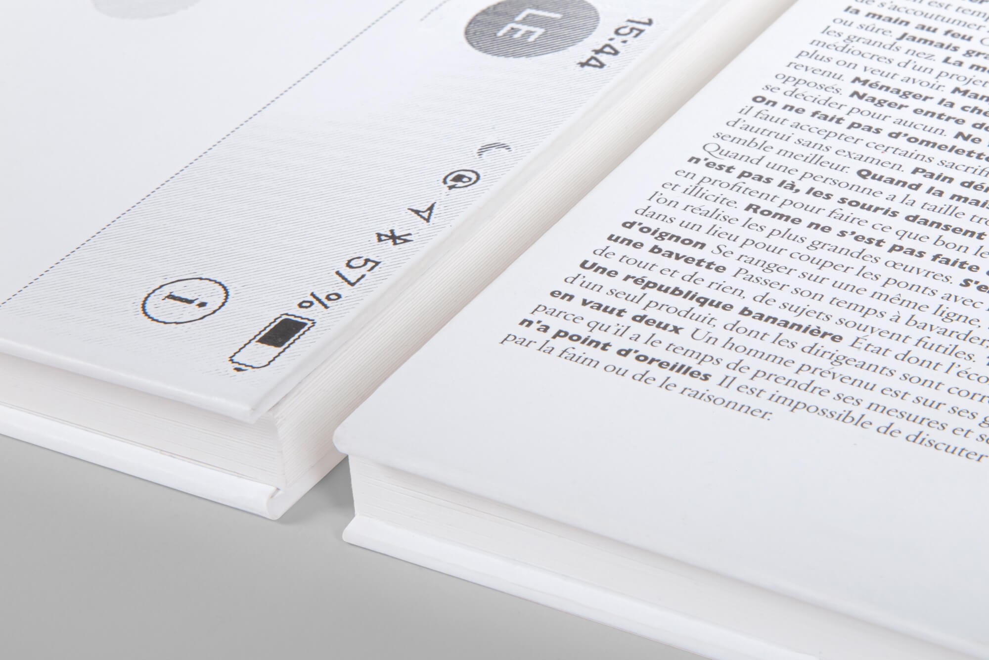 Details du livre d'expressions francaise, belle fabrication en reliure Layflat, direction de creation Jean-Charles Abrial