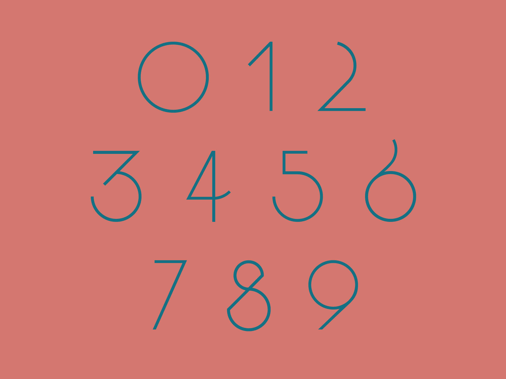 Les chiffres de la typographie géométrique Ortaki en version light, font design jean-charles abrial