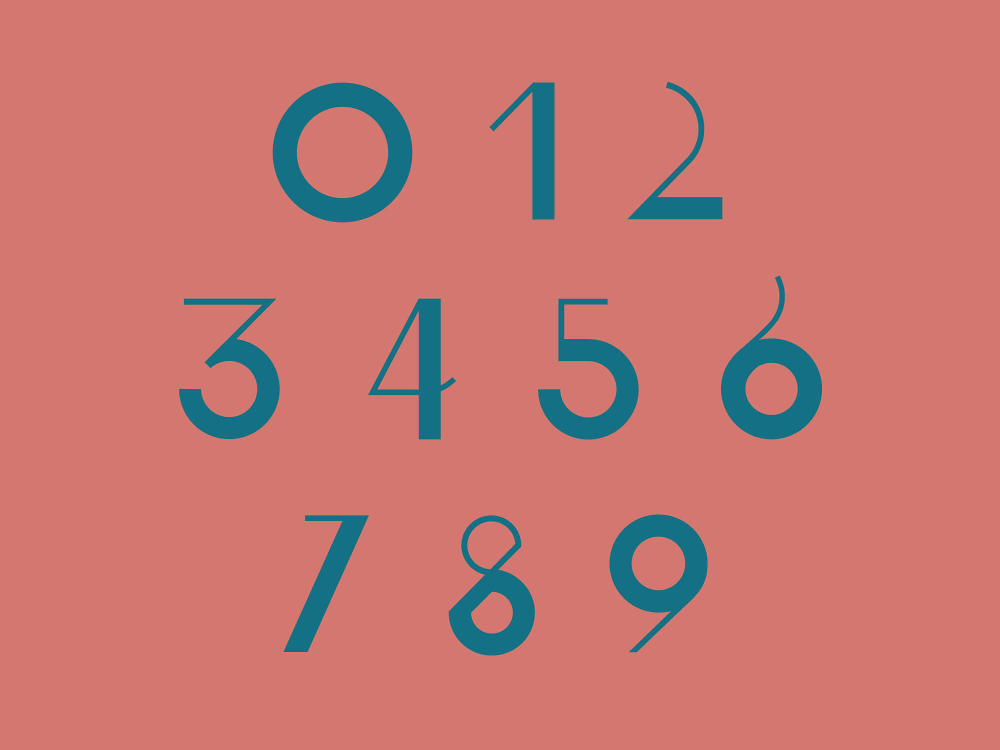 la version bold des chiffres de la font géométrique Ortaki, designer jean-charles abrial