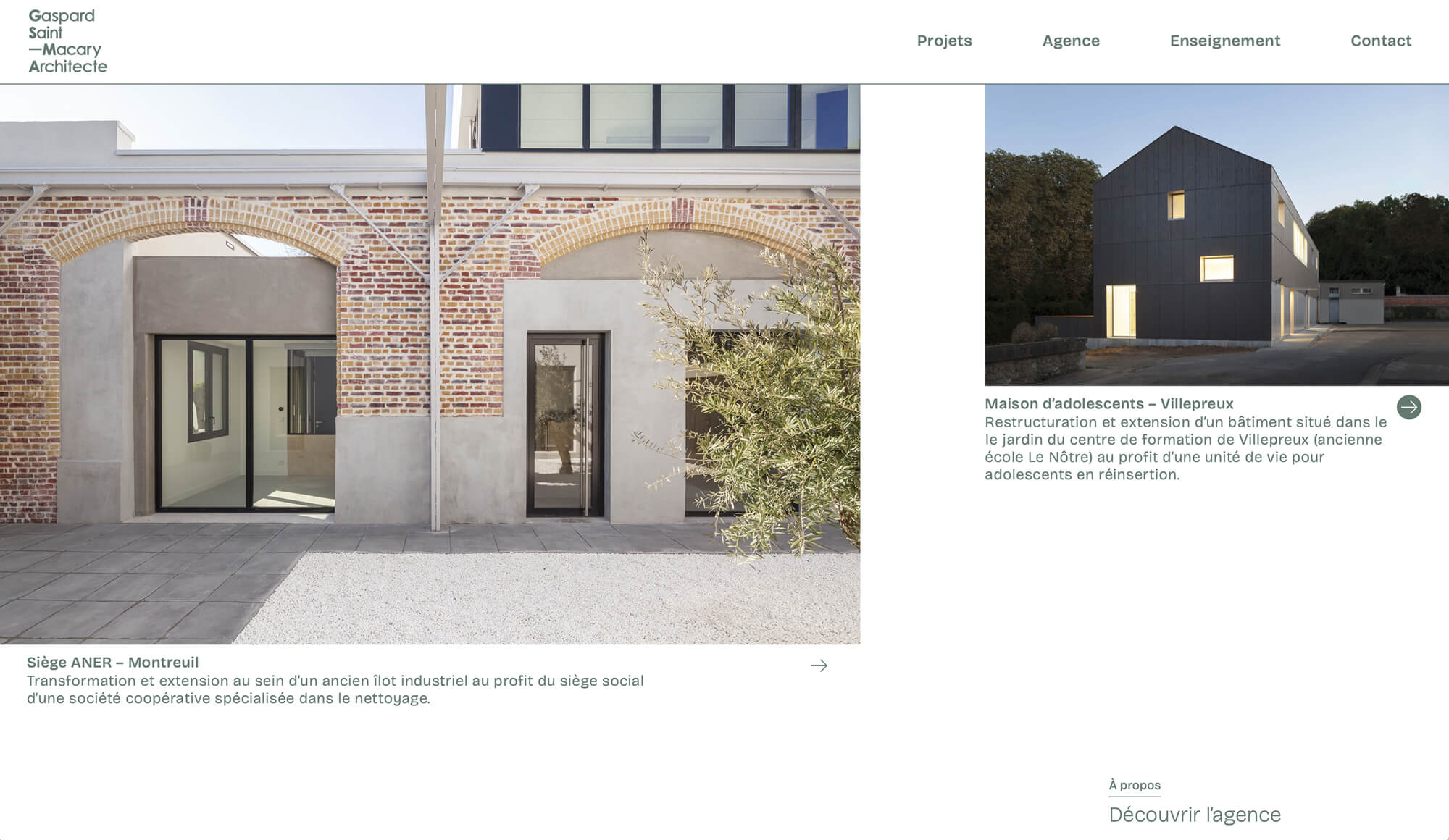 La home page du site web de l'architecte Gaspard Saint Macary, design jean-charles abrial 