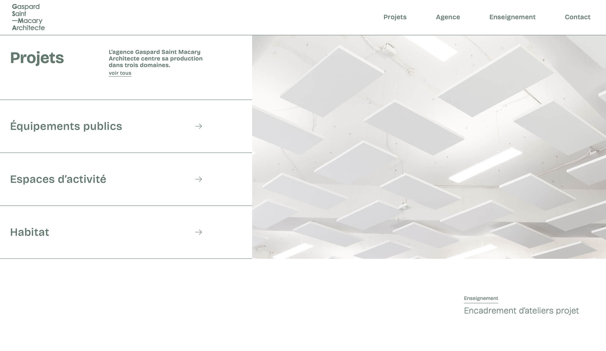 Le diaporama de la home page annonce les differentes activitées de l'agence d'architecture GSMA, design Jean-charles Abrial