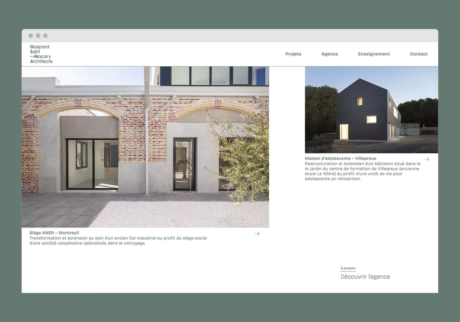 La home page du site web de l'architecte Gaspard Saint Macary, design jean-charles abrial 