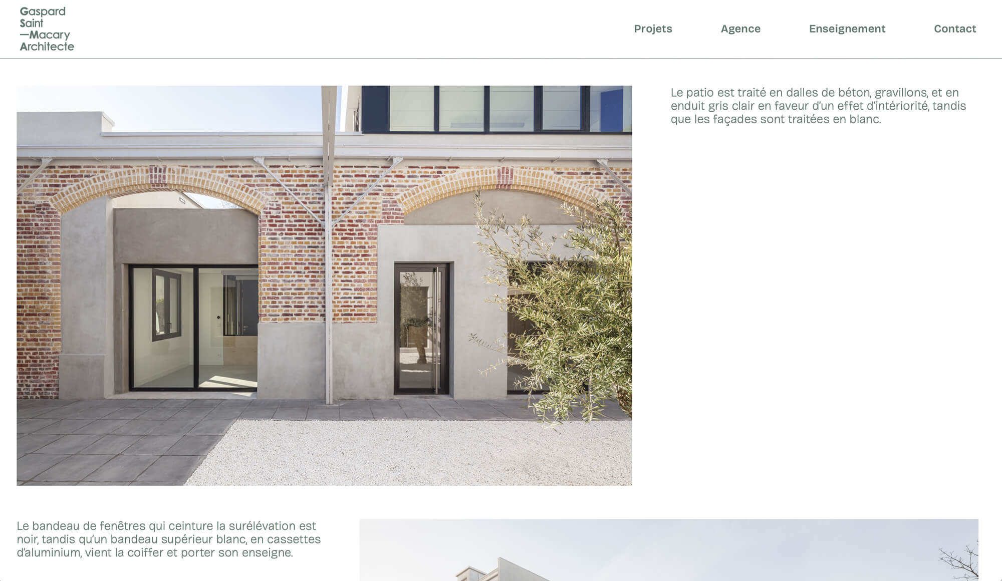 La page projet du site de l'agence d'architecture Gasdpard Saint Macary Architecte, web design Jean-charles Abrial