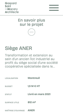 Sur mobile, les caractéristique du projet se trouve à la fin, web design jean-charles abrial