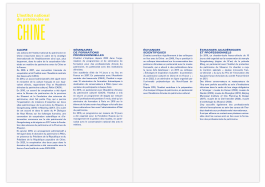 Mise en page graphique de la double fiche print valorisant les action de l'institut national du patrimoine en chine, graphisme editorial Jean-charles Abrial