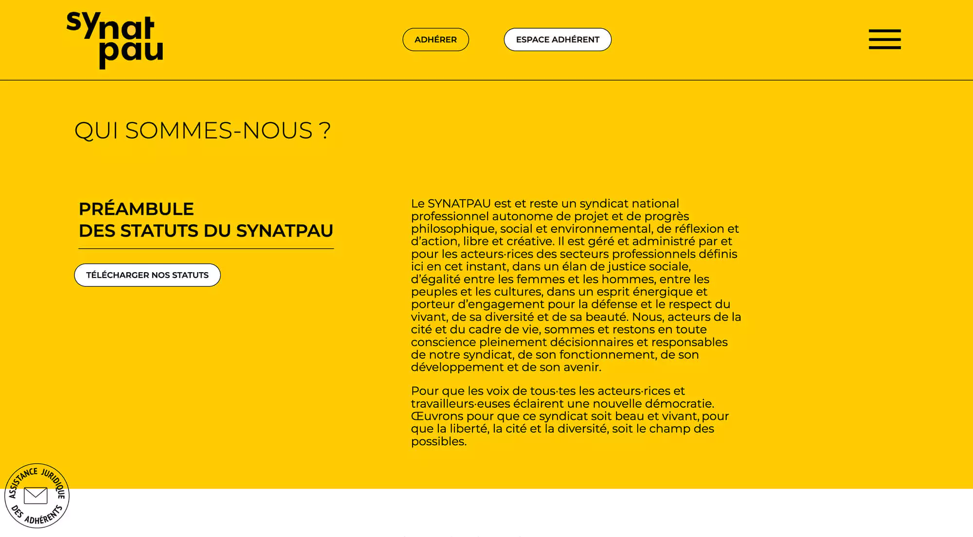 La page à propos du site internet Synatpau, le syndicat national des professions d'architecture et d'urbanisme, web design jean-charles abrial