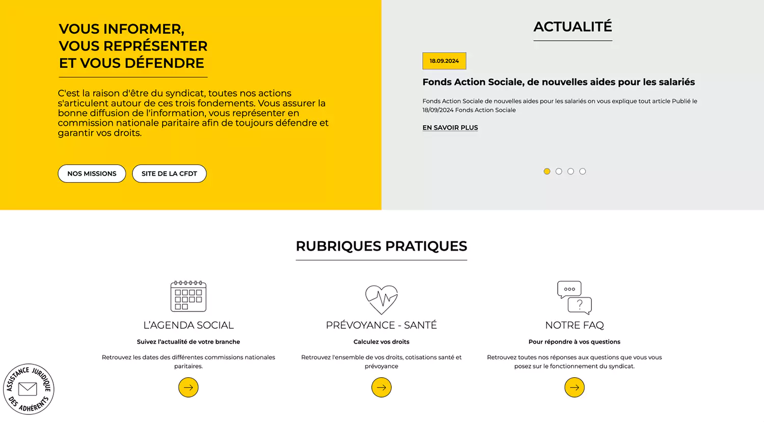 Home page du site internet du Synatpau, syndicat national des professions d'architecture et d'urbanisme montrant les rubriques pratique, design web jean-charles abrial
