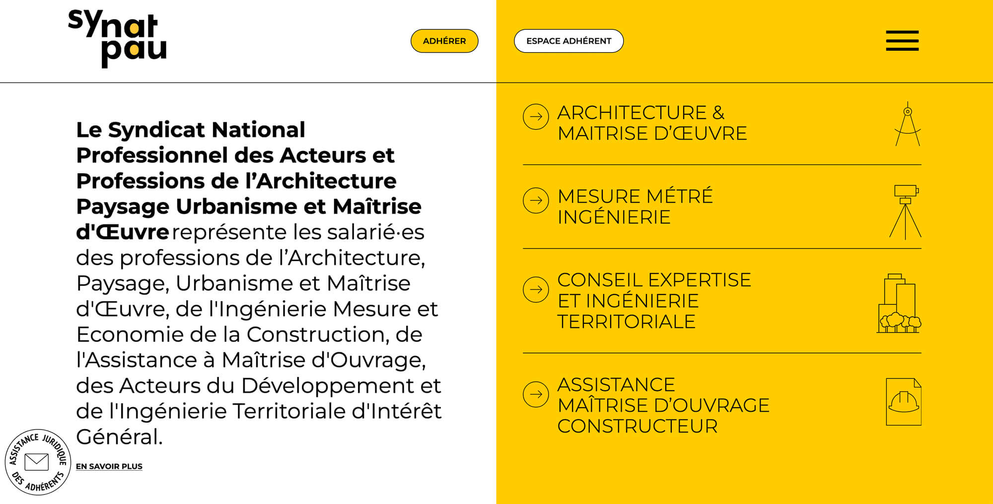 Home page du site internet du Synatpau, syndicat national des professions d'architecture et d'urbanisme, design web jean-charles abrial 