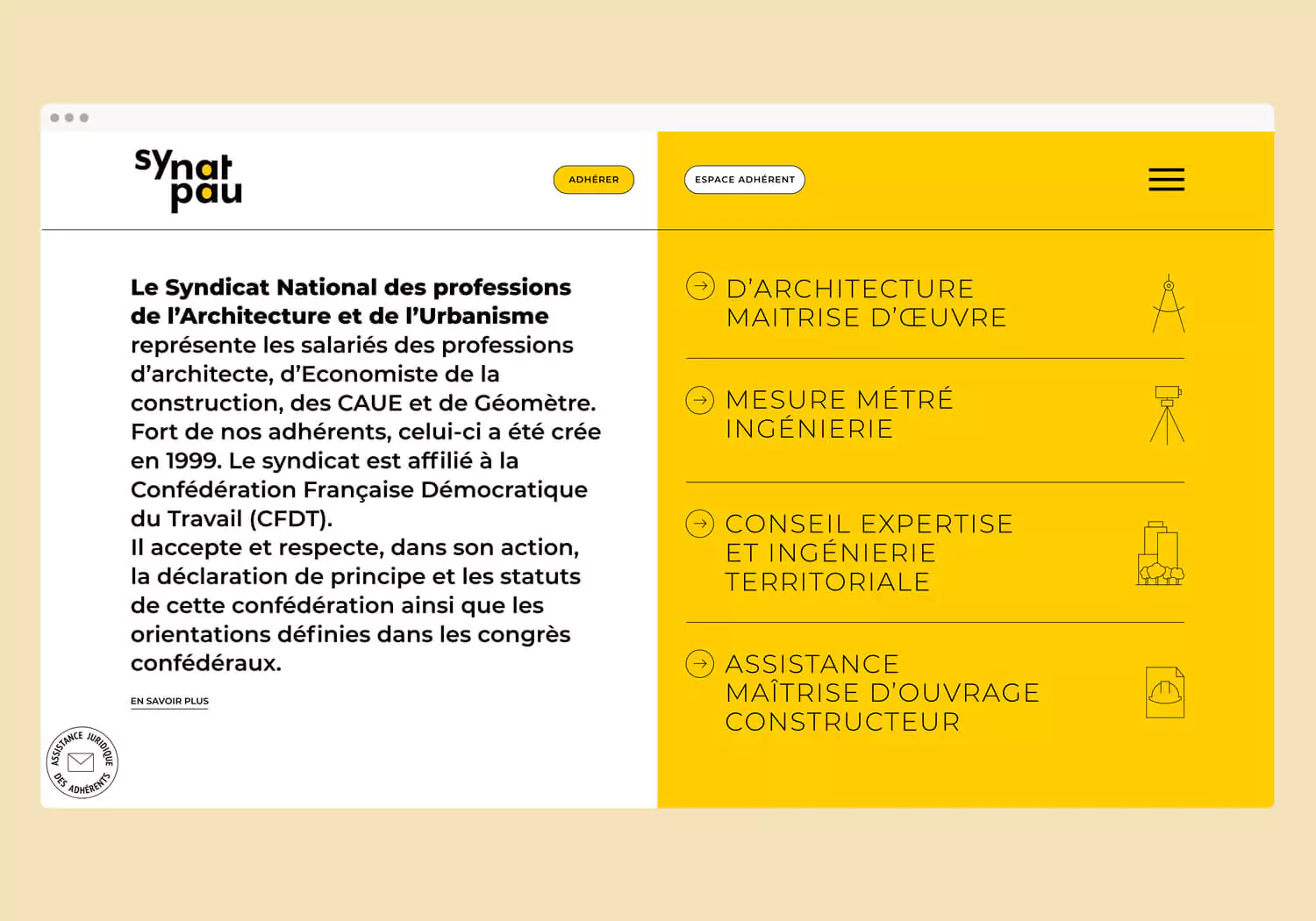 Home page du site internet du Synatpau, syndicat national des professions d'architecture et d'urbanisme, design web jean-charles abrial 
