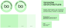 Les éléments, logo, couleur, de la charte graphique de branche architecture, graphiste Jean-Charles abrial 