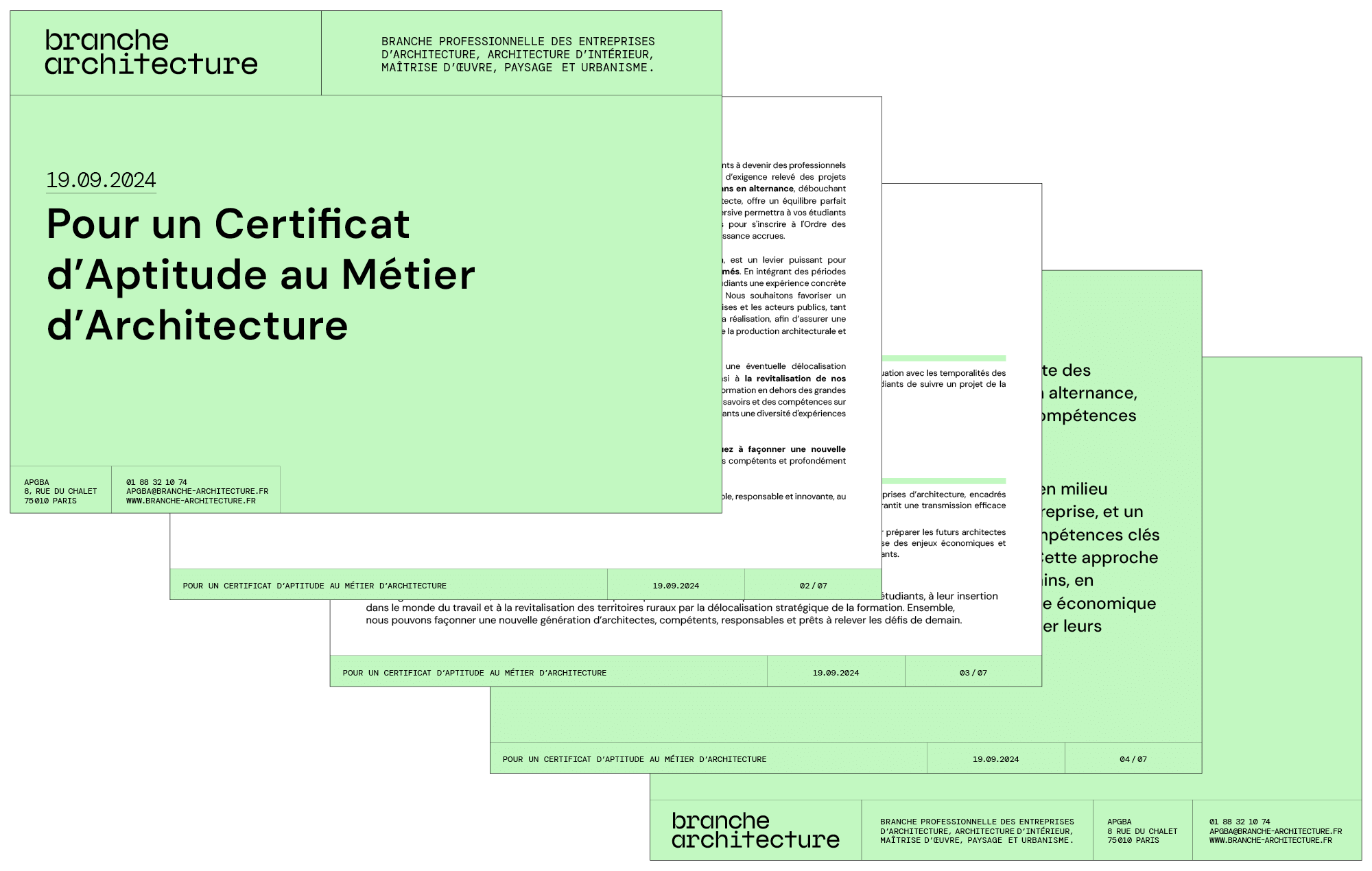 La charte graphique de branche architecture présente la réalisation de fichier, design graphique Jean-Charles Abrial