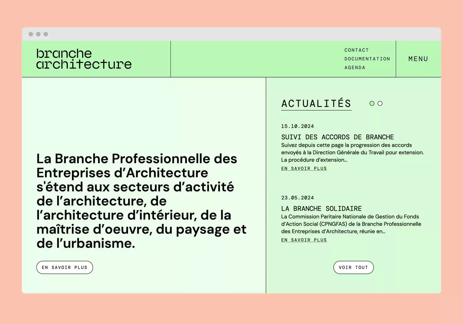 La home page du site internet institutionnelle de branche architecture, web design moderne Jean-Charles Abrial 