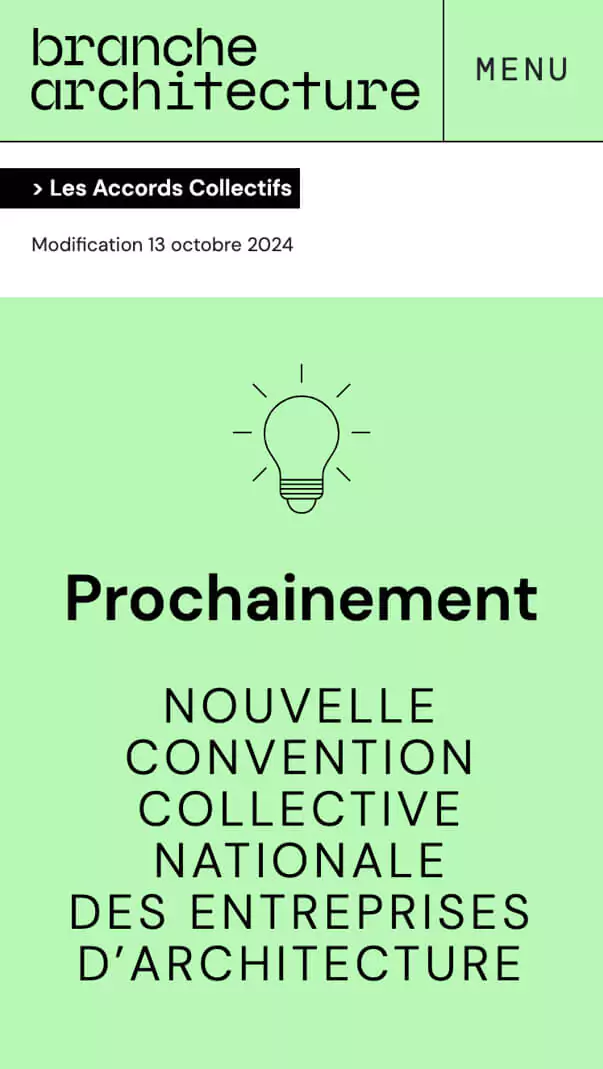 Page format mobile de la nouvelle convention collective sur le site internet institutionnelle de la branche architecture, design graphique Jean-charles Abrial
