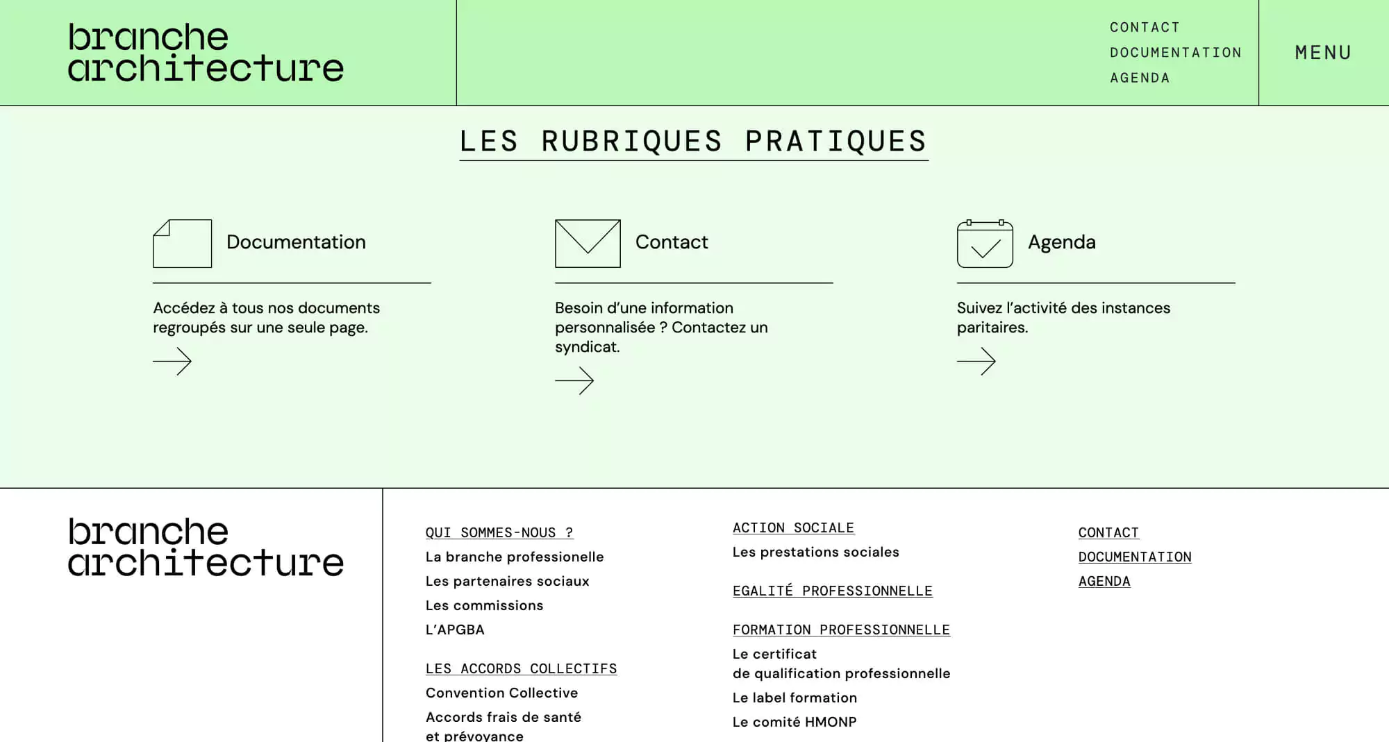 Pour le site internet de branche architecture, des pictogramme sur-mesure ont été dessinés pour les différentes rubriques, web design institutionnel et illustration digitale Jean-Charles Abrial