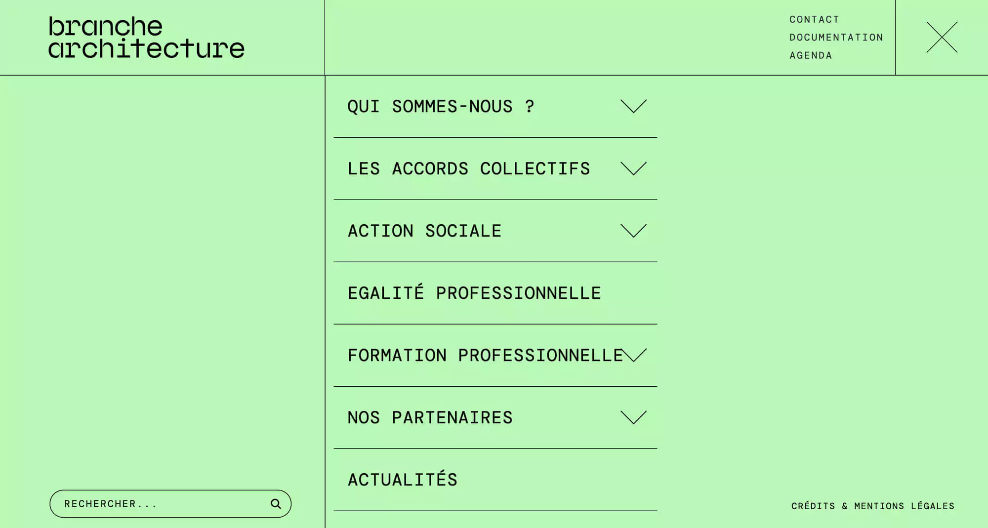 Le menu du site internet de branche architecture, web design clair et moderne Jean-charles Abrial
