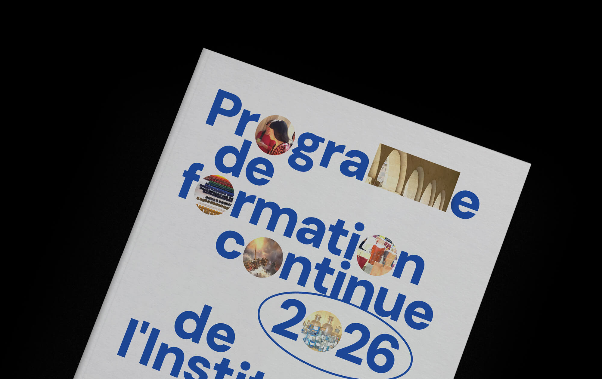 Couverture du livret de formation continue 2026 de l'Institut national du patrimoine - Inp, design Jean-Charles Abrial