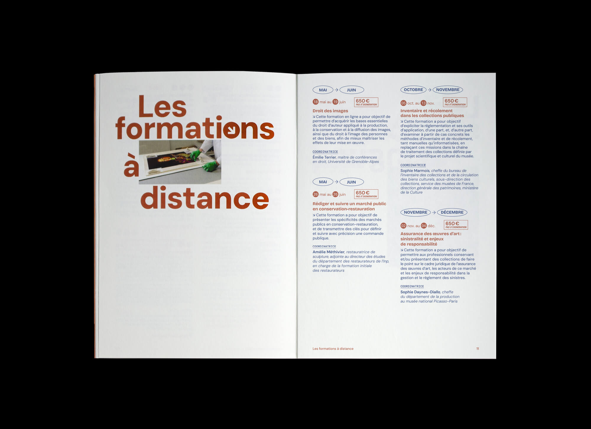 La section Formations à distance du livret de l'Inp, institut national du patrimoine, graphisme et mise en page Jean-Charles Abrial