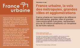 Déclinaison du logo France urbaine sur fond terracotta et page de présentation de l'association, identité visuelle Jean-Charles Abrial
